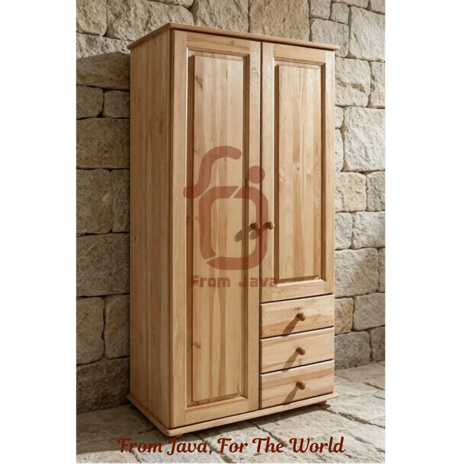 RUSTIC WOODEN WARDROBE WITH DRAWERS