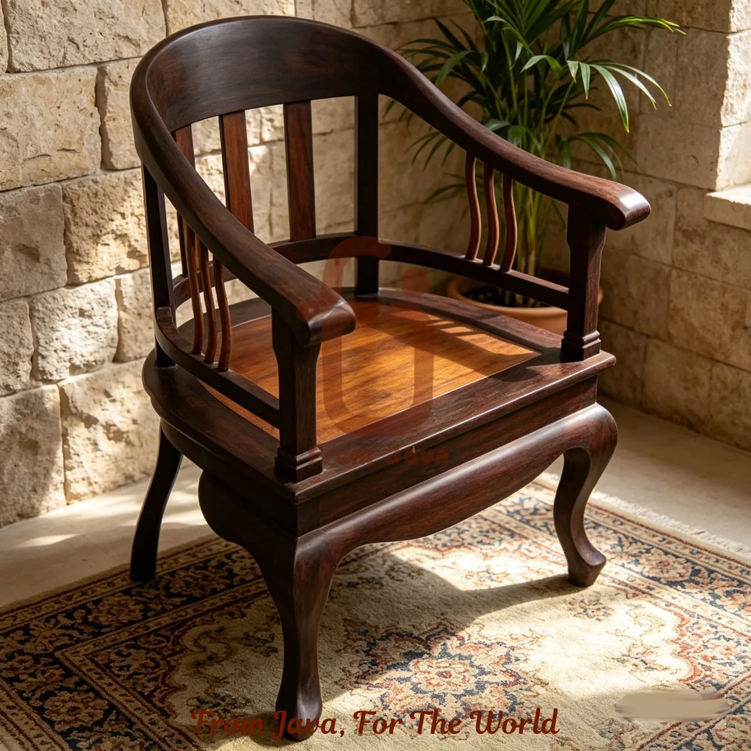 Solid teak and black Wood Colonial Arm Chair