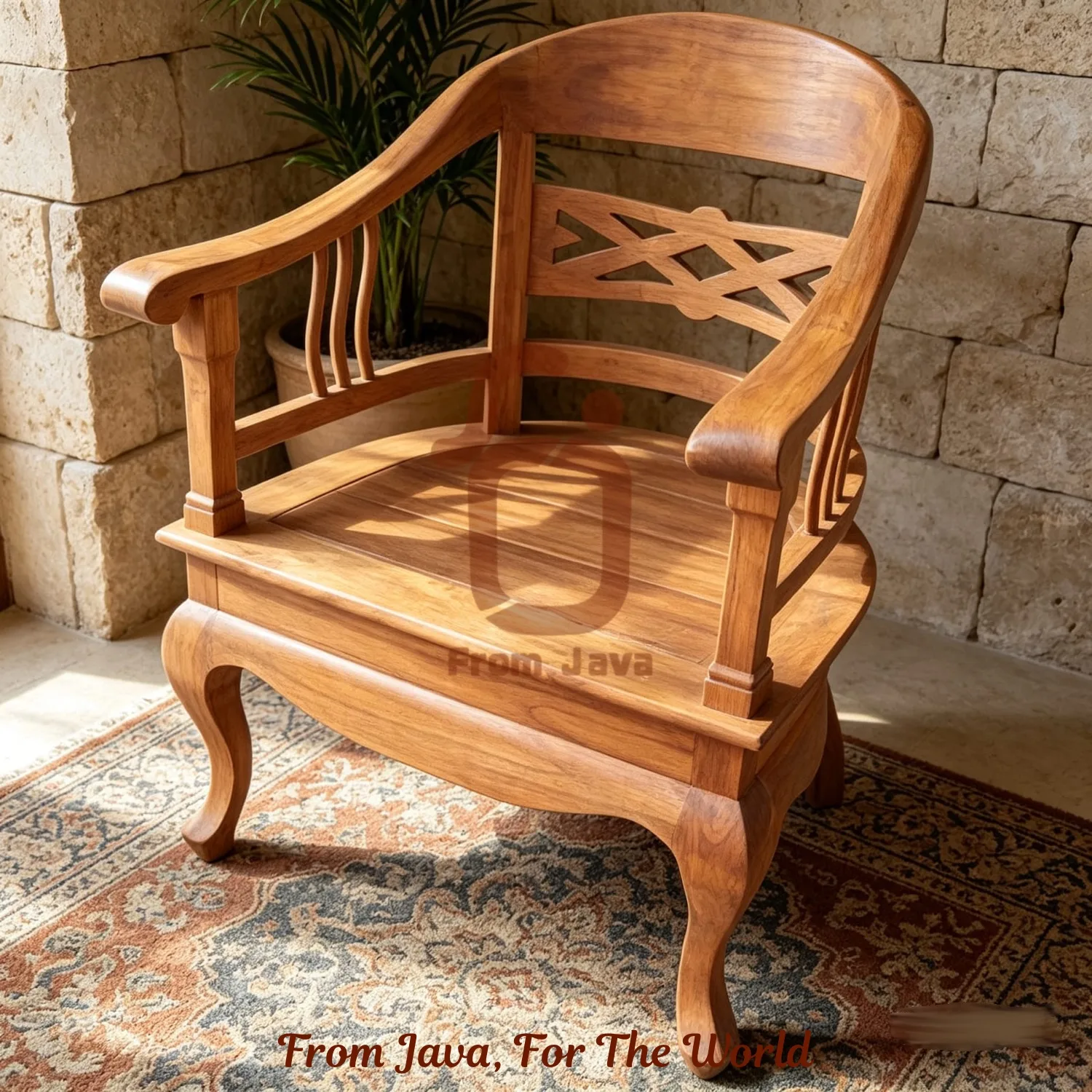 Handcrafted Teak Wood Colonial Arm Chair