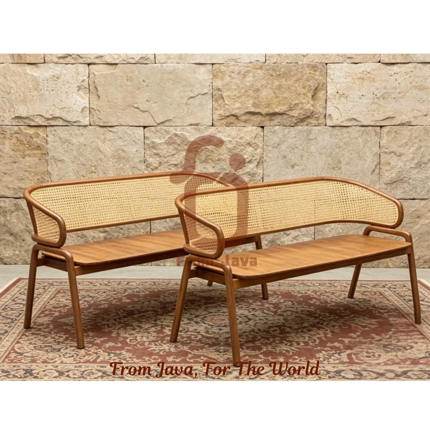 Teak Wood & Rattan Bench