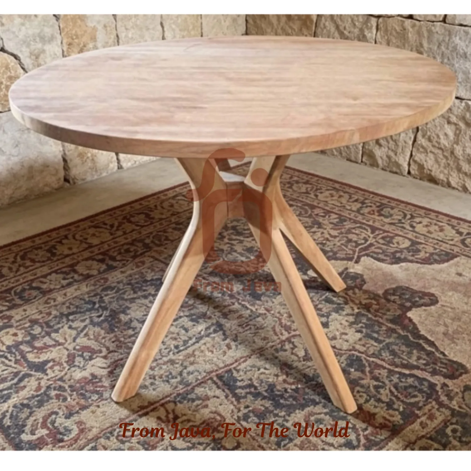 Round Teak Wood Dining Table – Cross Legs
