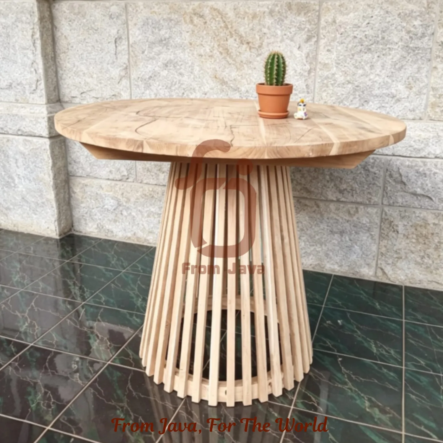 Round Teak Wood Dining Table – Slatted Base