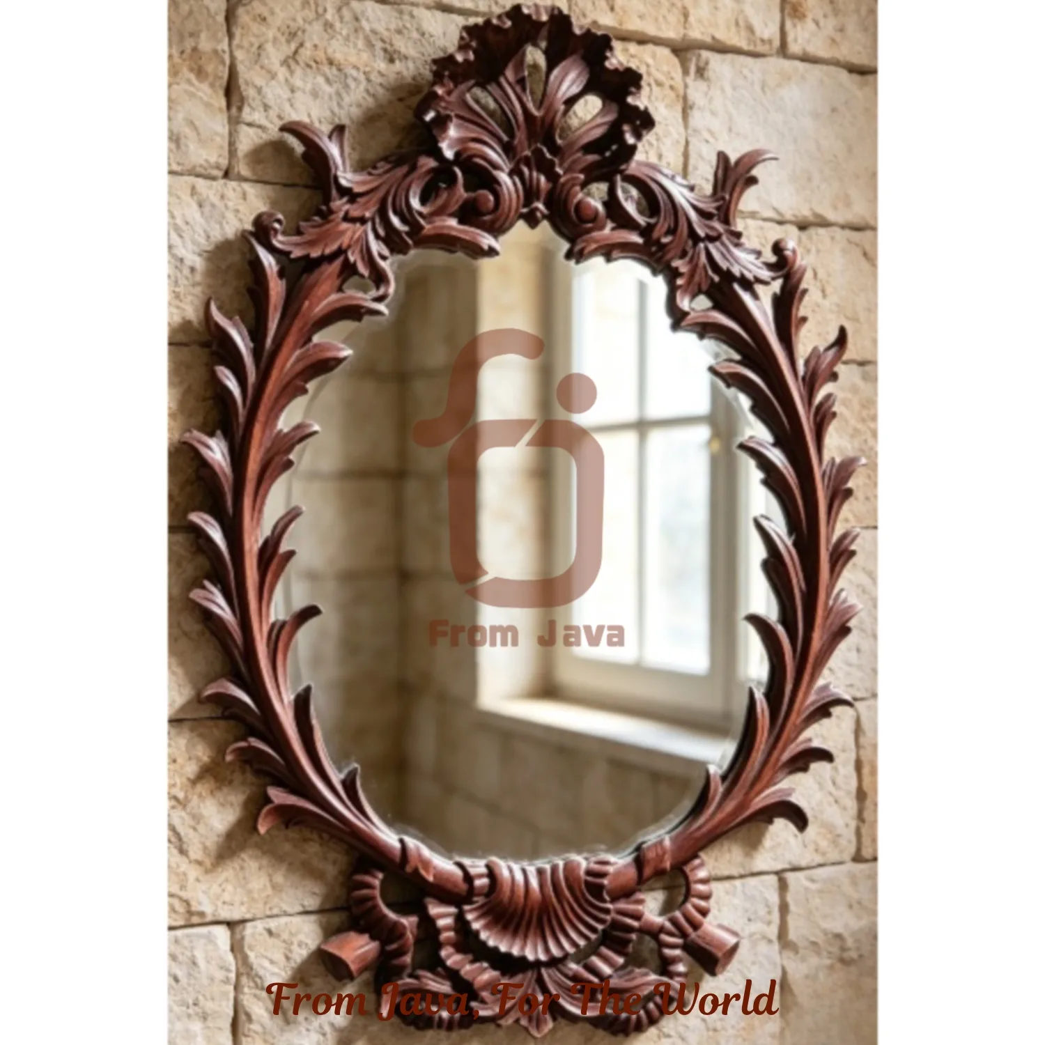 Hand-Carved Baroque Wooden Wall Mirror