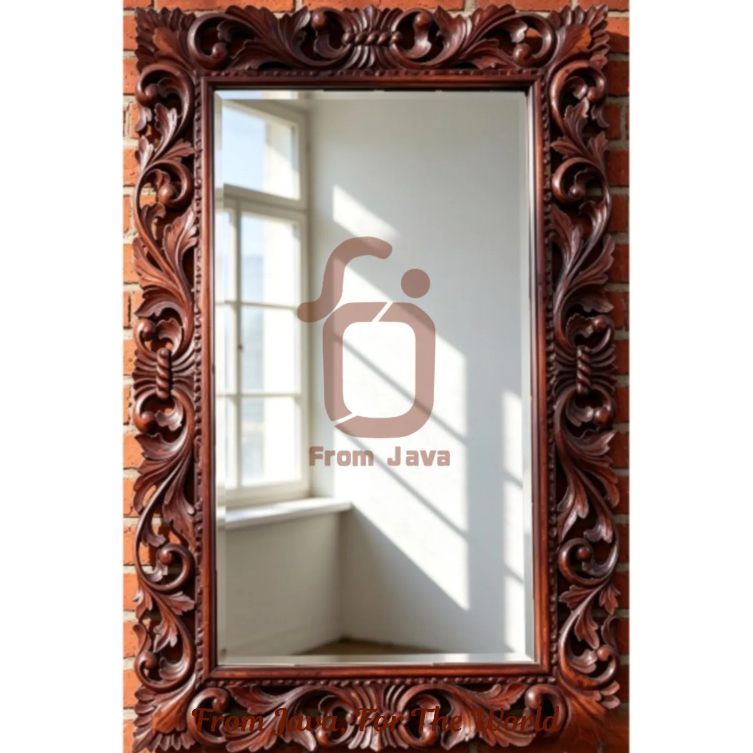 Hand-Carved Acanthus Wooden Wall Mirror