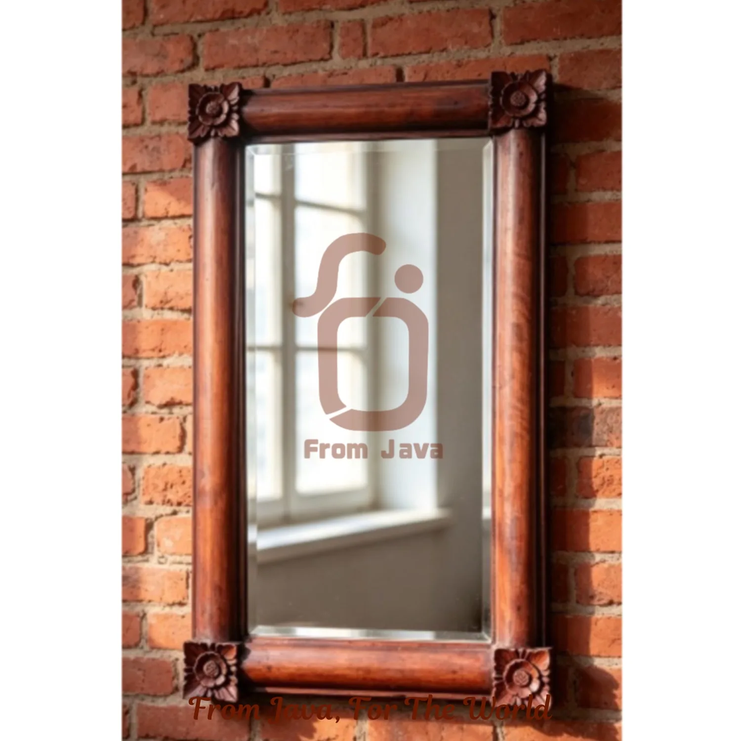 Hand-Carved Floral Corner Wooden Wall Mirror