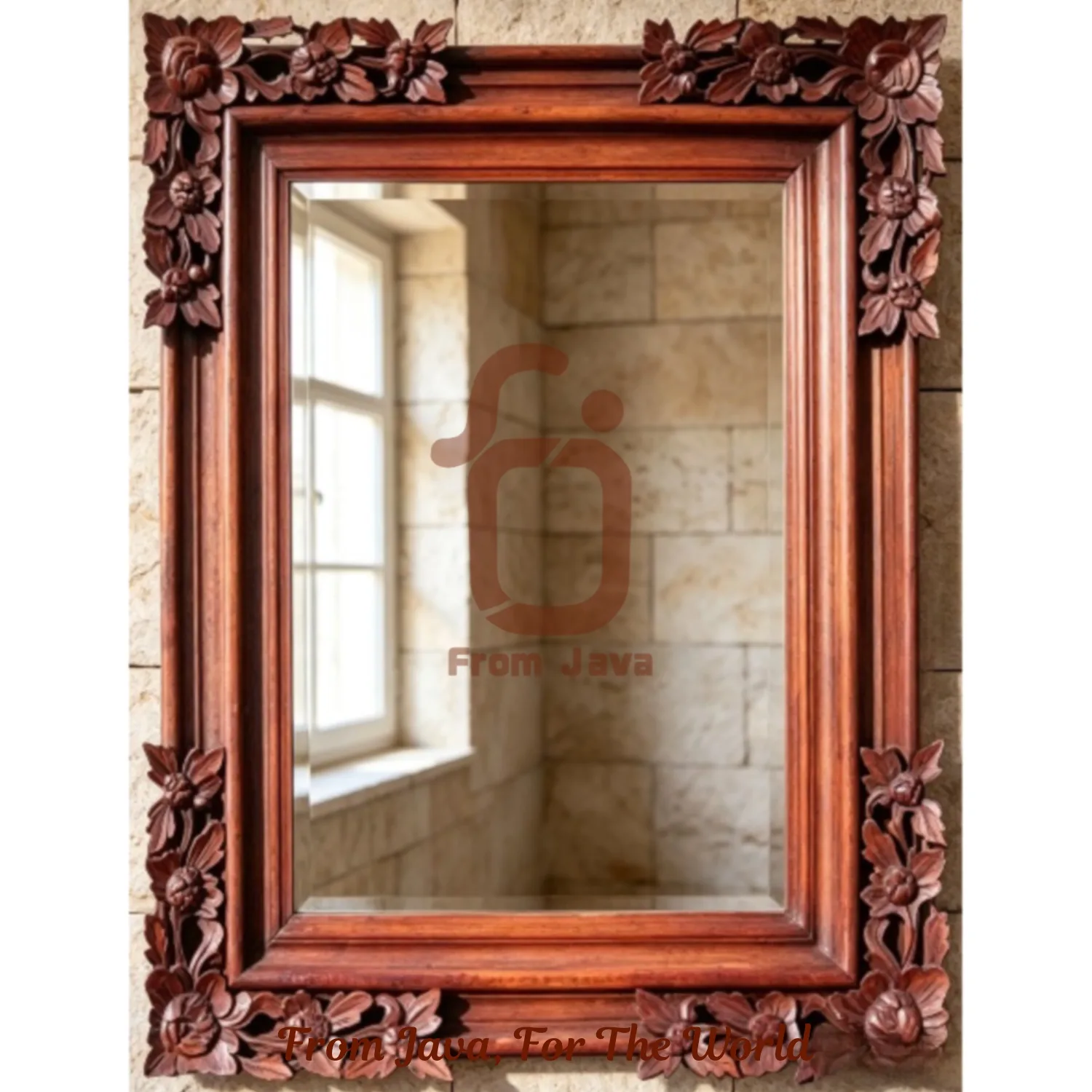 Hand-Carved Floral Wooden Framed Wall Mirror