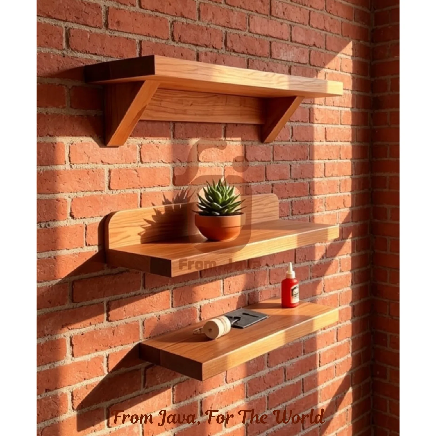 Solid Teak Wood Wall Shelf Set