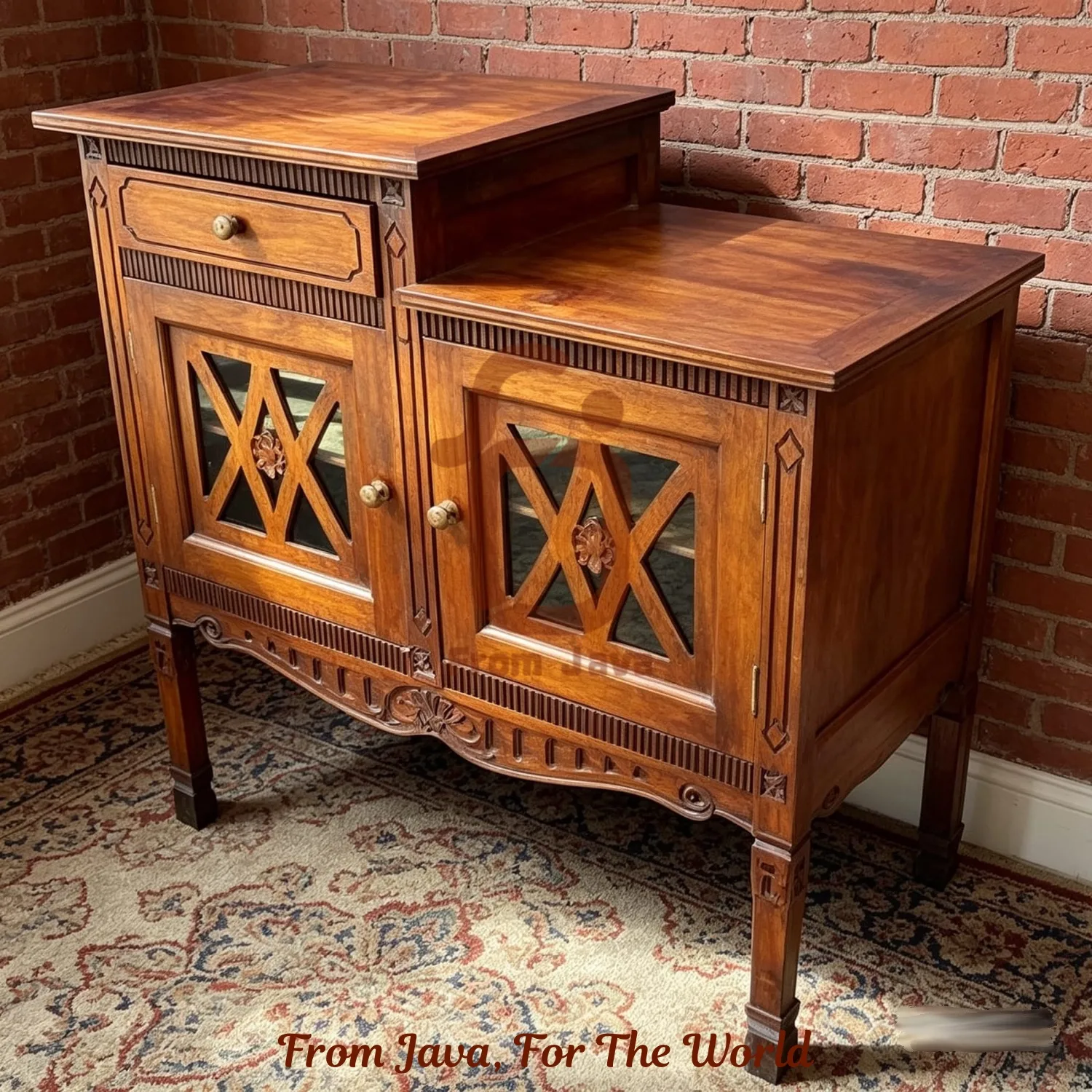 Heritage Teak Wood Glass Door Cabinet