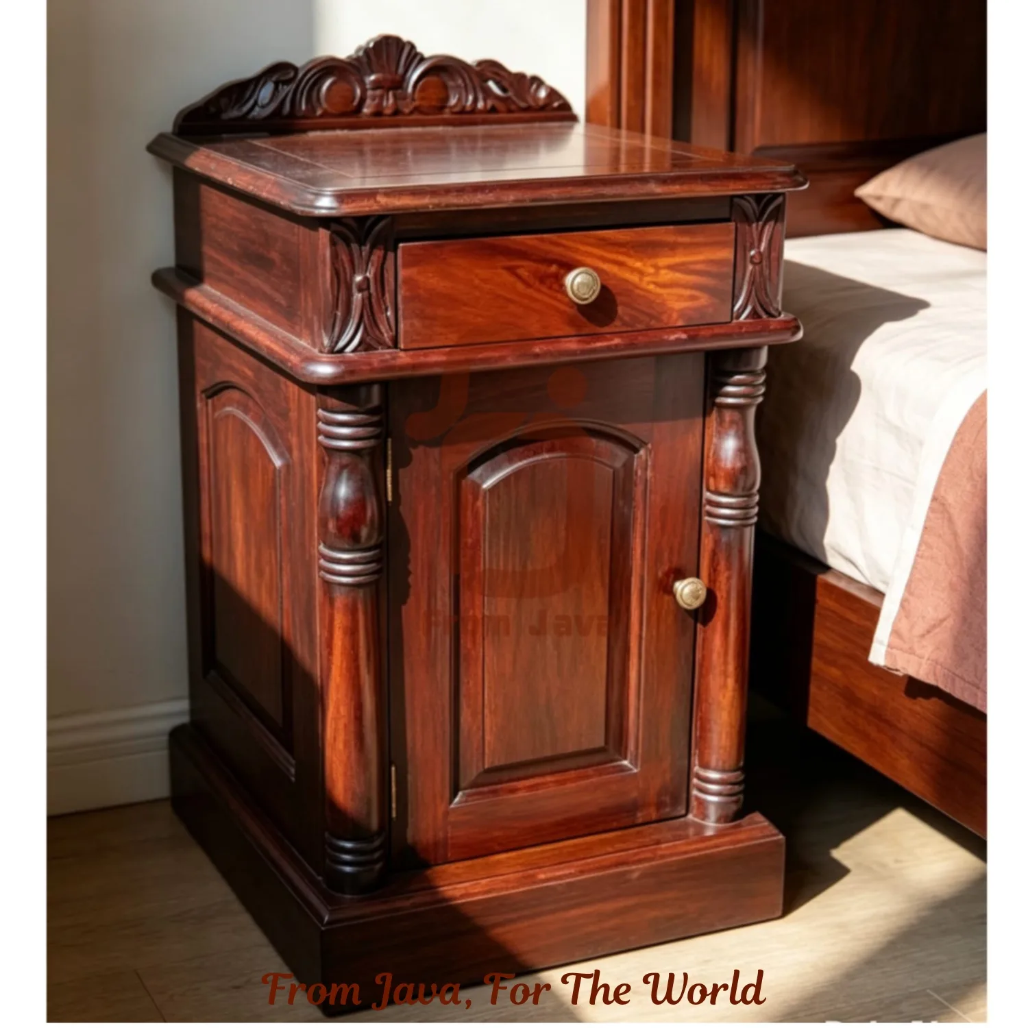 Classic Teak Wood Bedside Cabinet with Drawer & Door