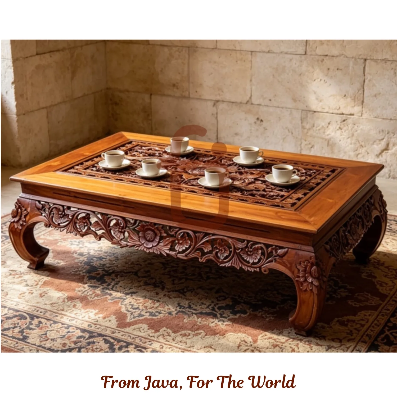 Royal Floral Teak Wood Coffee Table 120